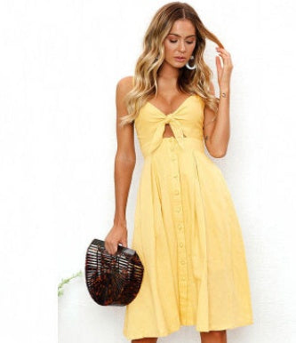 Robe d’Été à Bretelles – Noeud Devant & Boutons