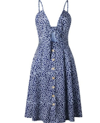 Robe d’Été à Bretelles – Noeud Devant & Boutons