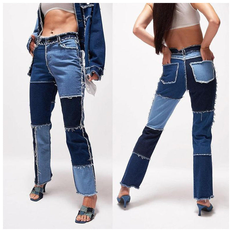 Jeans Femme Droit à Coutures Élastiques - Ourlet Brut