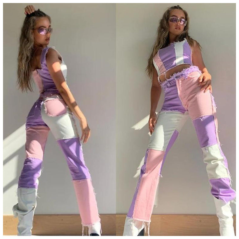 Jeans Femme Droit à Coutures Élastiques - Ourlet Brut