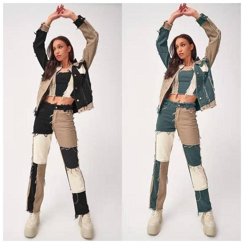 Jeans Femme Droit à Coutures Élastiques - Ourlet Brut