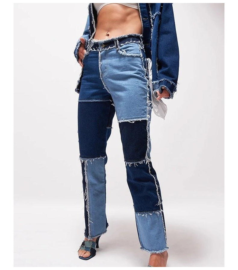Jeans Femme Droit à Coutures Élastiques - Ourlet Brut