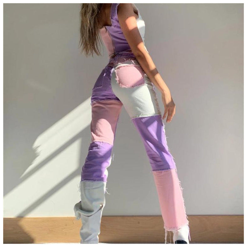 Jeans Femme Droit à Coutures Élastiques - Ourlet Brut
