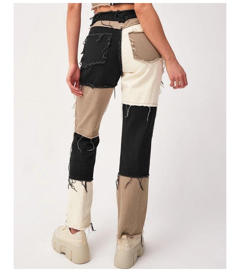 Jeans Femme Droit à Coutures Élastiques - Ourlet Brut