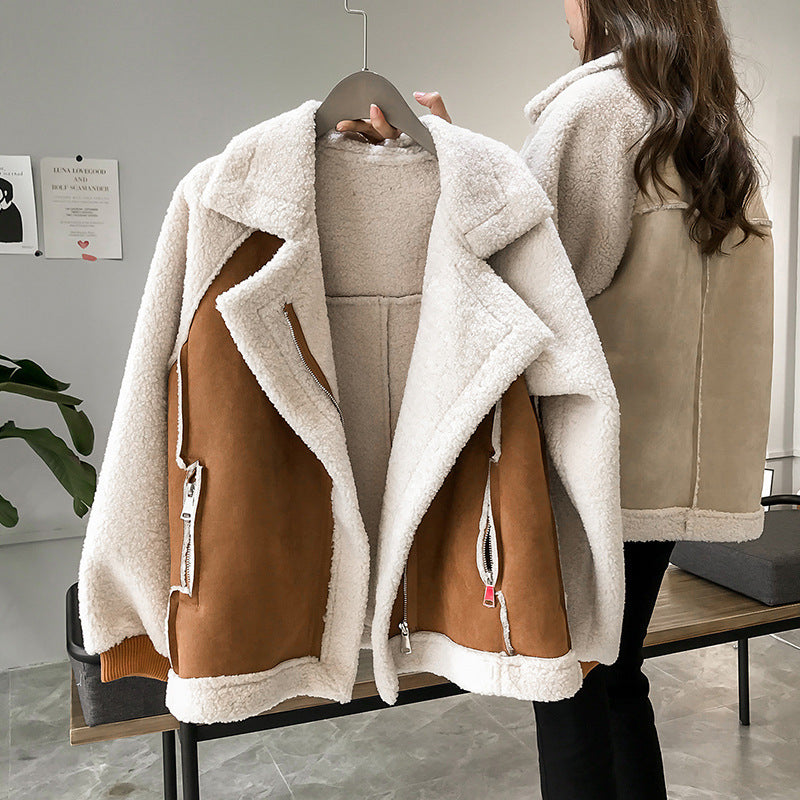 Veste en Suédine Femme – Veste Courte en Velours d'Agneau Style Moto
