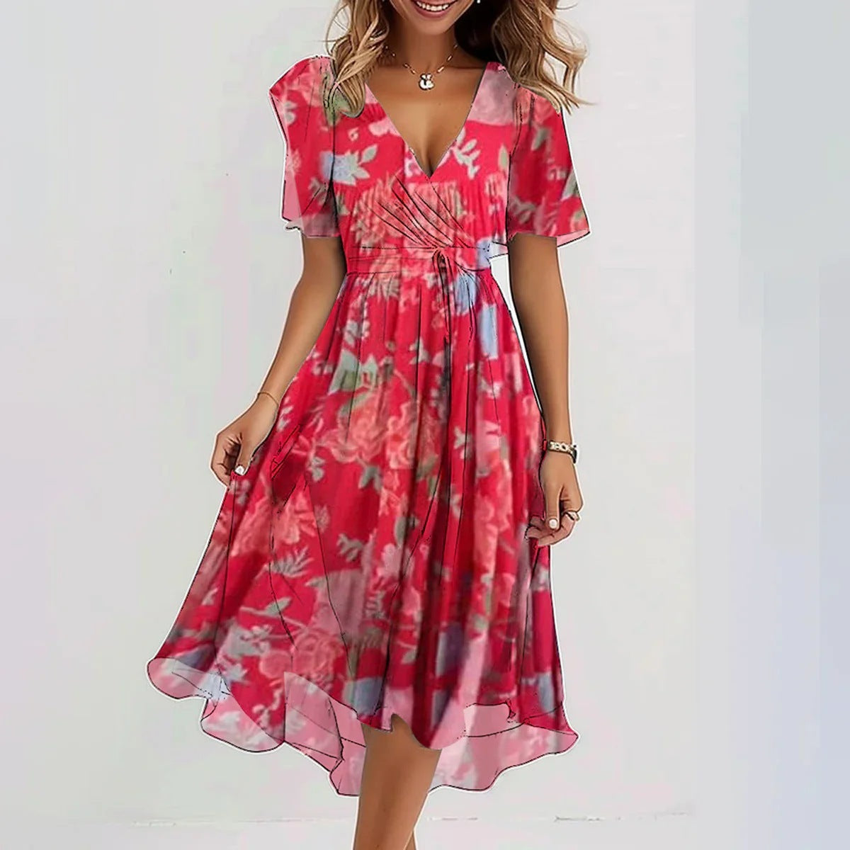 Robe d'Été en Chiffon Imprimé - Élégance et Fraîcheur