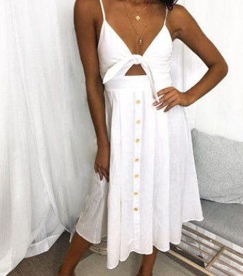 Robe d’Été à Bretelles – Noeud Devant & Boutons