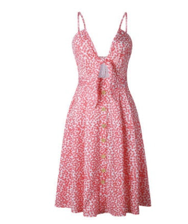 Robe d’Été à Bretelles – Noeud Devant & Boutons