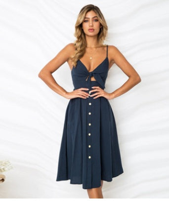 Robe d’Été à Bretelles – Noeud Devant & Boutons