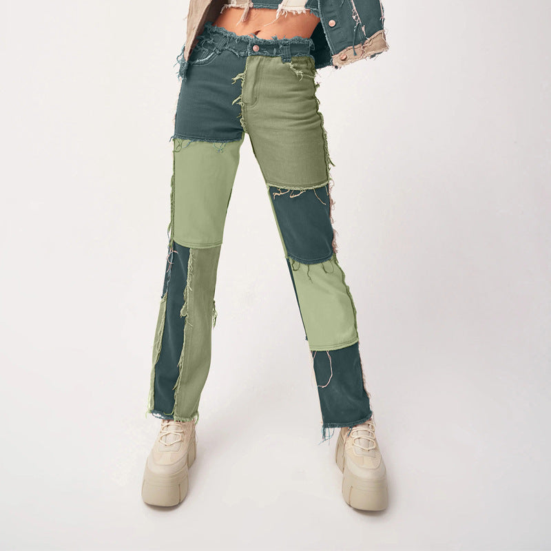 Jeans Femme Droit à Coutures Élastiques - Ourlet Brut
