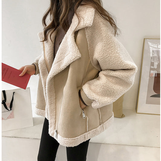 Veste en Suédine Femme – Veste Courte en Velours d'Agneau Style Moto