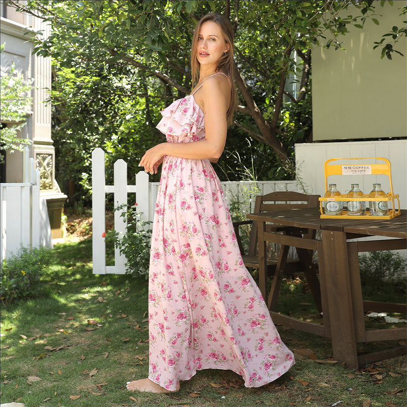 Robe Longue Fleurie à Bretelles – Légèreté et Douceur