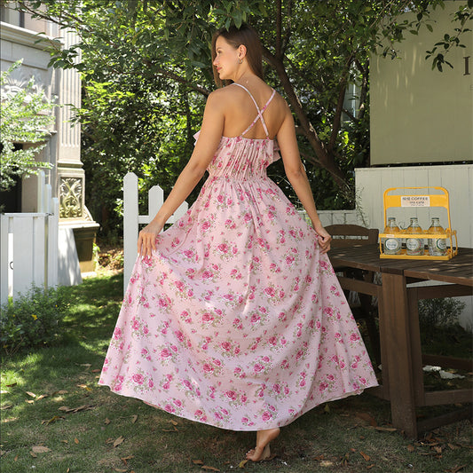 Robe Longue Fleurie à Bretelles – Légèreté et Douceur