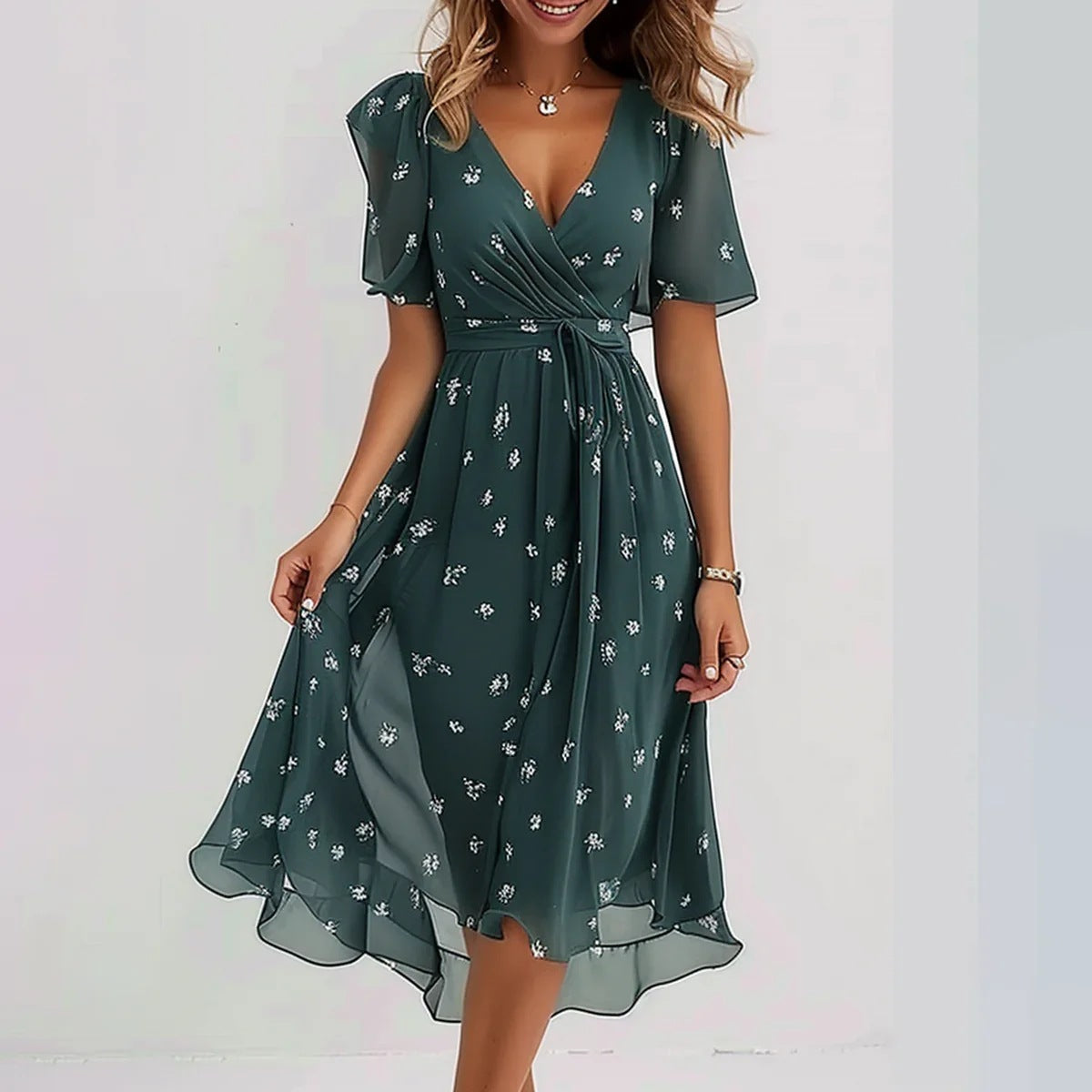 Robe d'Été en Chiffon Imprimé - Élégance et Fraîcheur
