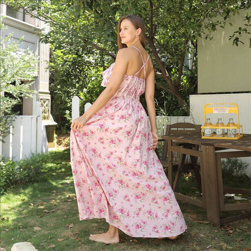 Robe Longue Fleurie à Bretelles – Légèreté et Douceur