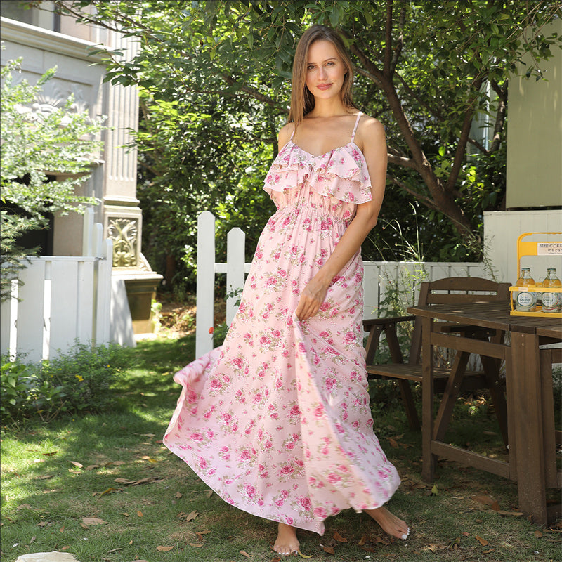 Robe Longue Fleurie à Bretelles – Légèreté et Douceur