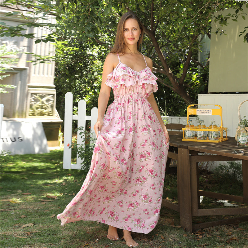 Robe Longue Fleurie à Bretelles – Légèreté et Douceur