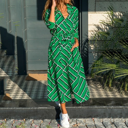Robe Chemise Rayée en Chiffon – Élégance Décontractée