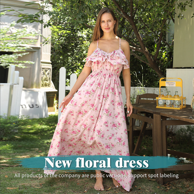Robe Longue Fleurie à Bretelles – Légèreté et Douceur